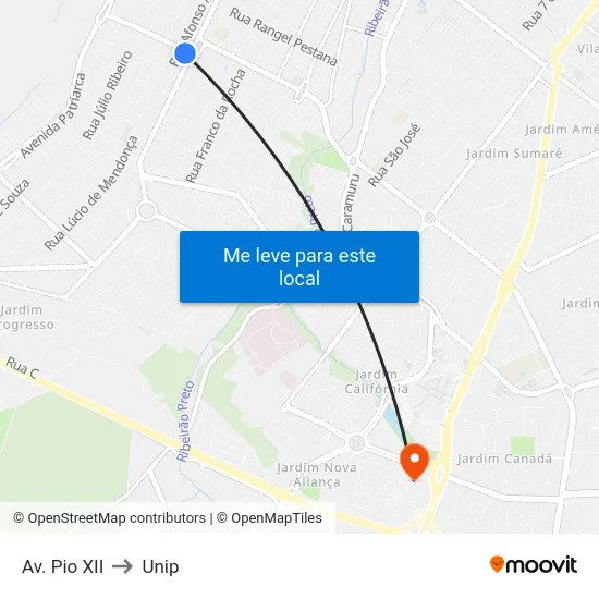 Av. Pio XII to Unip map