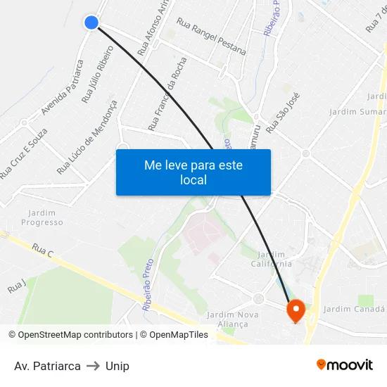 Av. Patriarca to Unip map