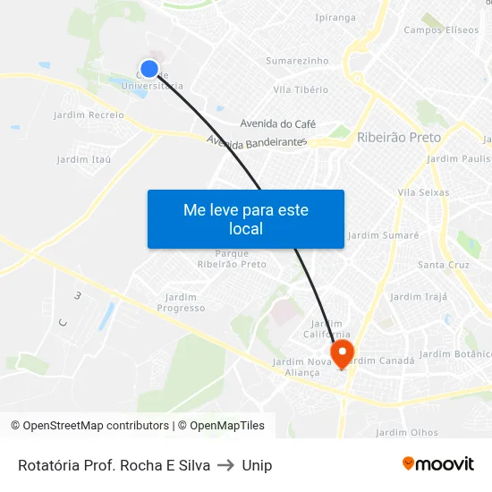Rotatória Prof. Rocha E Silva to Unip map