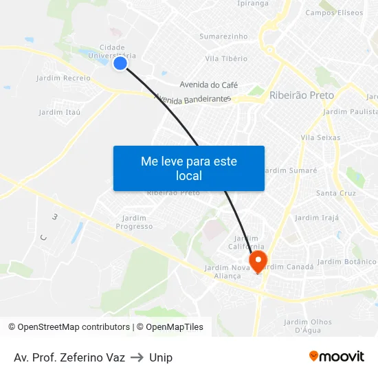Av. Prof. Zeferino Vaz to Unip map