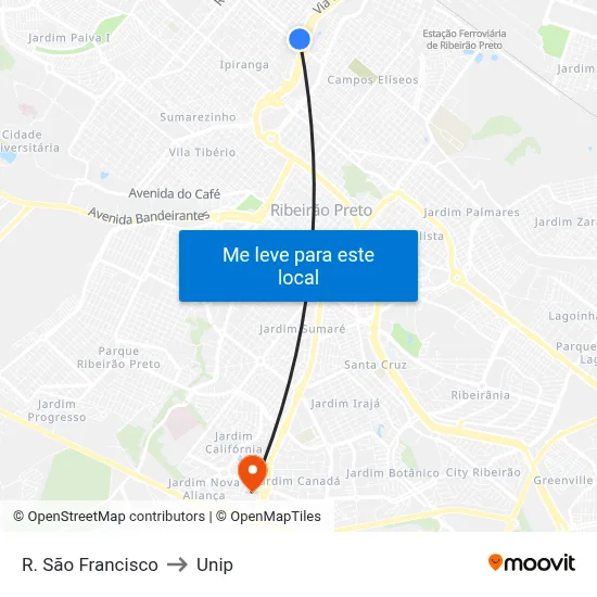 R. São Francisco to Unip map