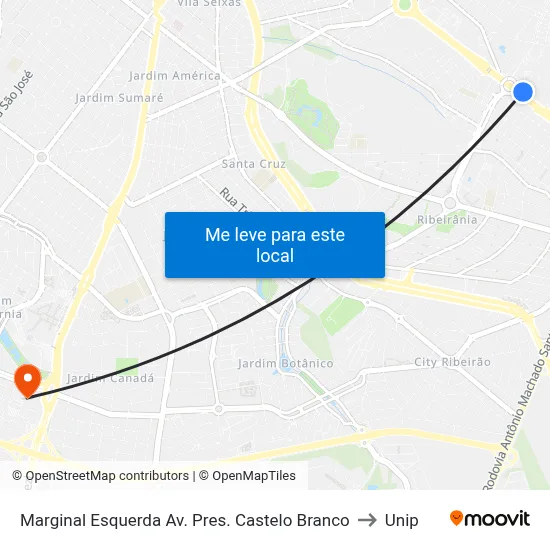 Marginal Esquerda Av. Pres. Castelo Branco to Unip map