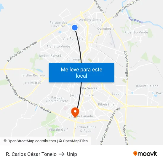 R. Carlos César Tonelo to Unip map