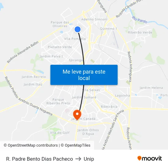 R. Padre Bento Dias Pacheco to Unip map