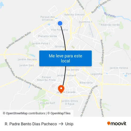 R. Padre Bento Dias Pacheco to Unip map