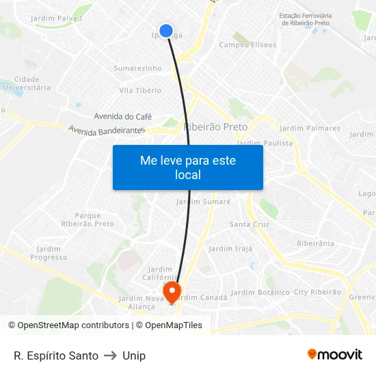 R. Espírito Santo to Unip map