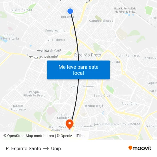 R. Espírito Santo to Unip map