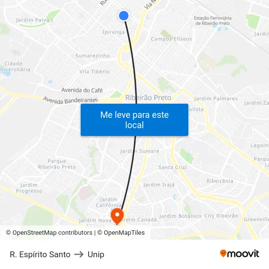 R. Espírito Santo to Unip map