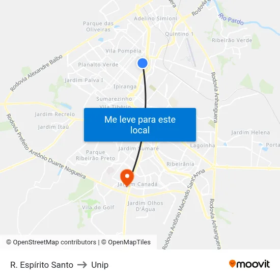 R. Espírito Santo to Unip map