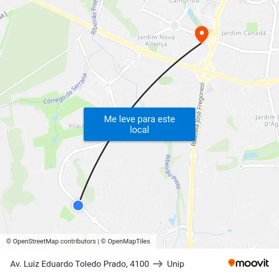 Av. Luiz Eduardo Toledo Prado, 4100 to Unip map