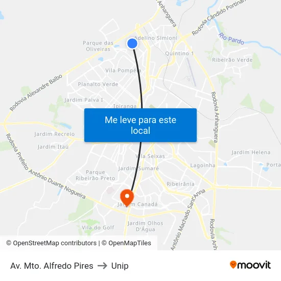 Av. Mto. Alfredo Pires to Unip map
