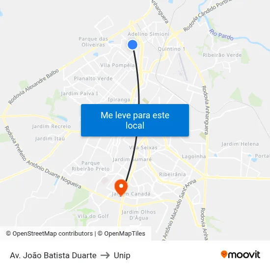 Av. João Batista Duarte to Unip map