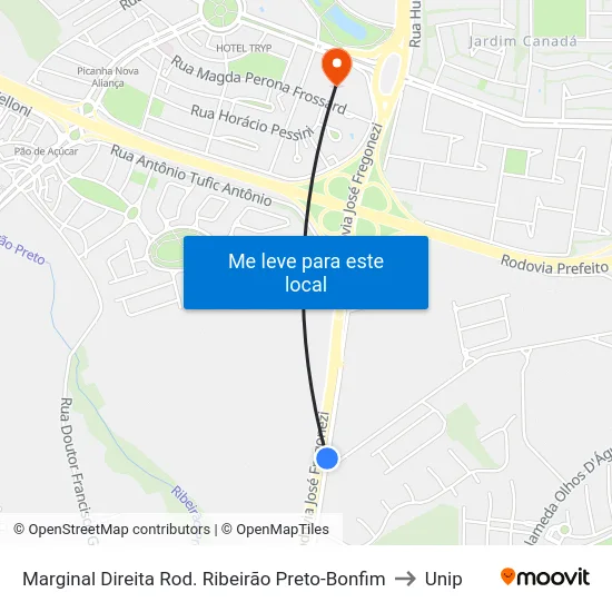 Marginal Direita Rod. Ribeirão Preto-Bonfim to Unip map