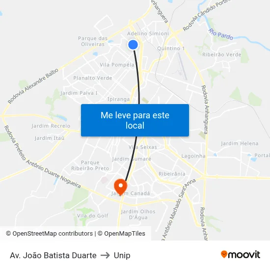 Av. João Batista Duarte to Unip map