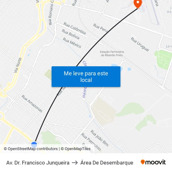 Av. Dr. Francisco Junqueira to Área De Desembarque map