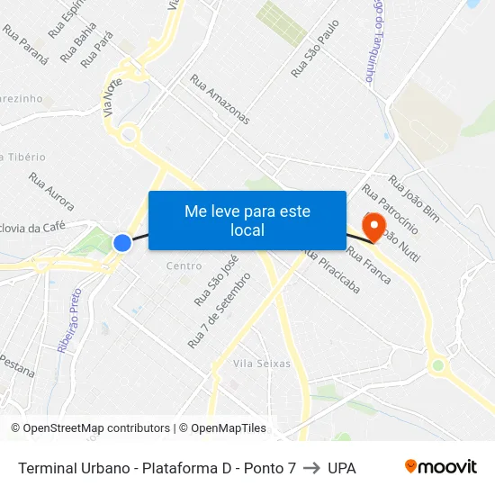 Terminal Urbano - Plataforma D - Ponto 7 to UPA map