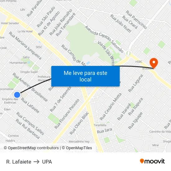 R. Lafaiete to UPA map