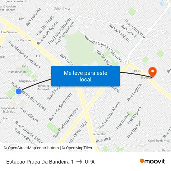 Estação Praça Da Bandeira 1 to UPA map