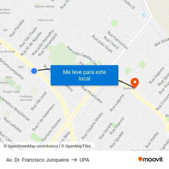 Av. Dr. Francisco Junqueira to UPA map