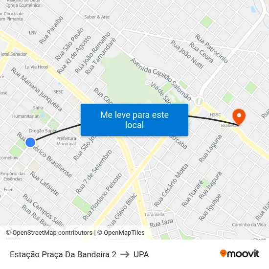 Estação Praça Da Bandeira 2 to UPA map