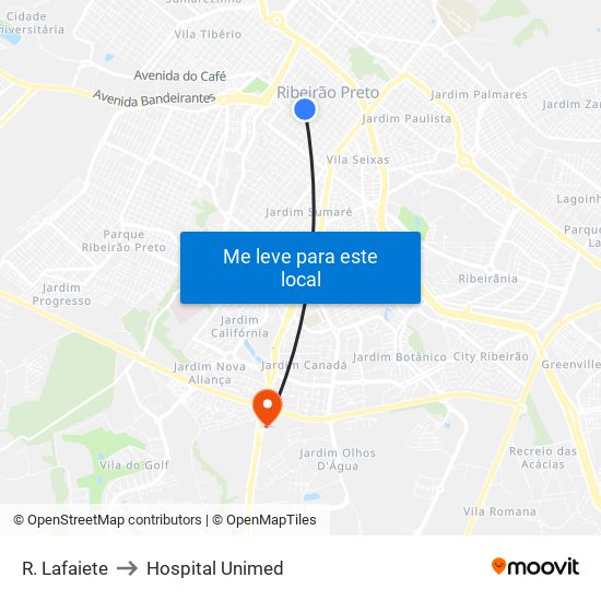 R. Lafaiete to Hospital Unimed map