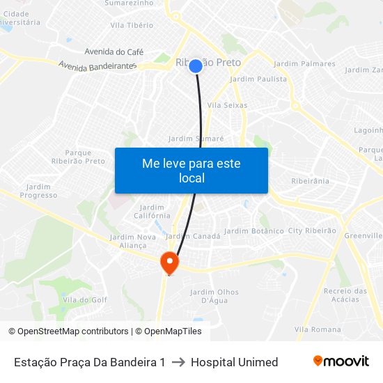 Estação Praça Da Bandeira 1 to Hospital Unimed map
