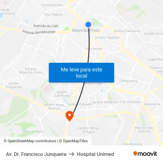Av. Dr. Francisco Junqueira to Hospital Unimed map