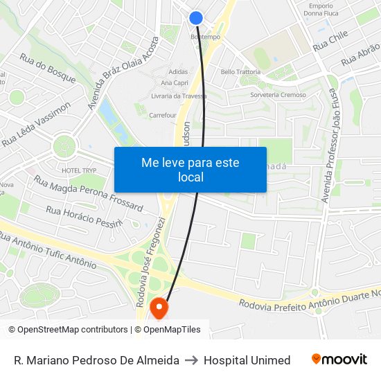 R. Mariano Pedroso De Almeida to Hospital Unimed map