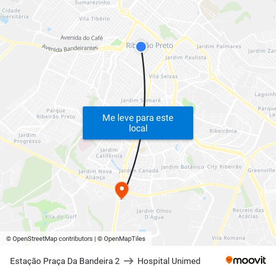 Estação Praça Da Bandeira 2 to Hospital Unimed map