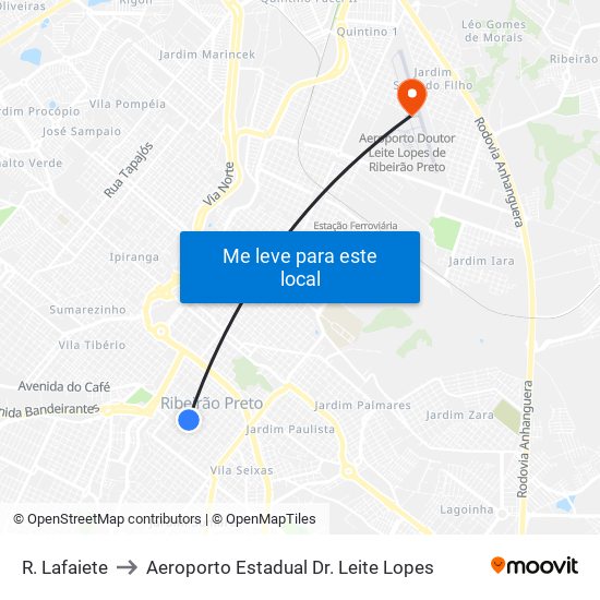 R. Lafaiete to Aeroporto Estadual Dr. Leite Lopes map