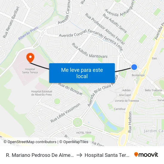 R. Mariano Pedroso De Almeida to Hospital Santa Tereza map