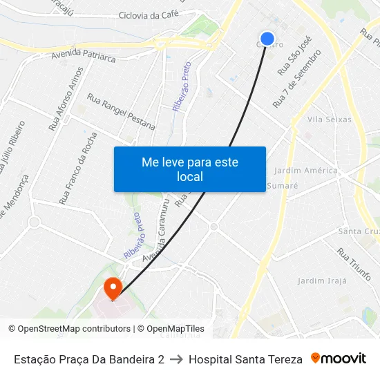 Estação Praça Da Bandeira 2 to Hospital Santa Tereza map