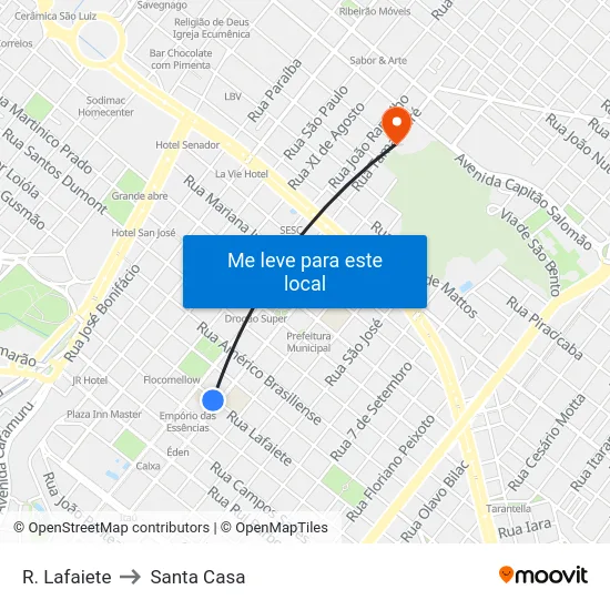 R. Lafaiete to Santa Casa map