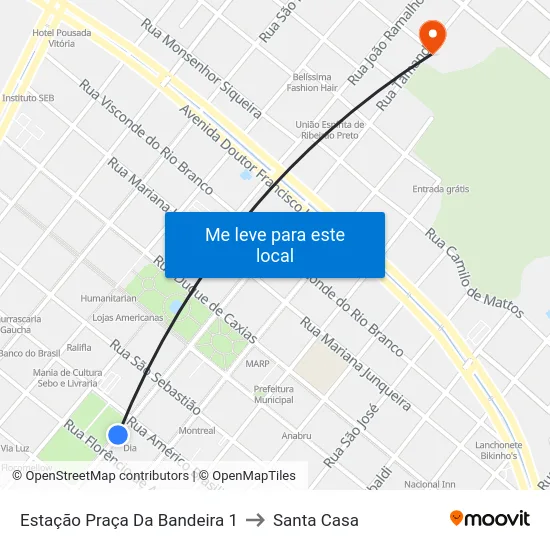 Estação Praça Da Bandeira 1 to Santa Casa map