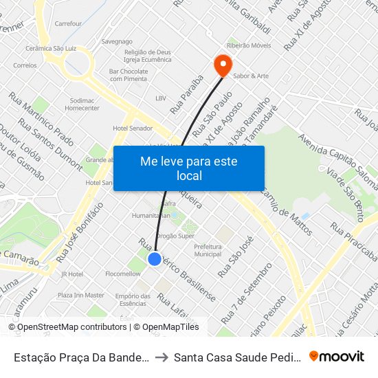 Estação Praça Da Bandeira 1 to Santa Casa Saude Pediatria map