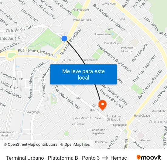 Terminal Urbano - Plataforma B - Ponto 3 to Hemac map