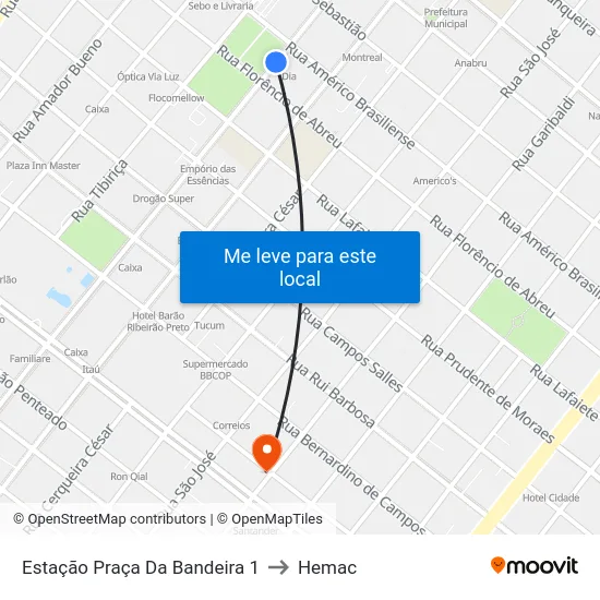 Estação Praça Da Bandeira 1 to Hemac map