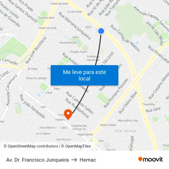 Av. Dr. Francisco Junqueira to Hemac map