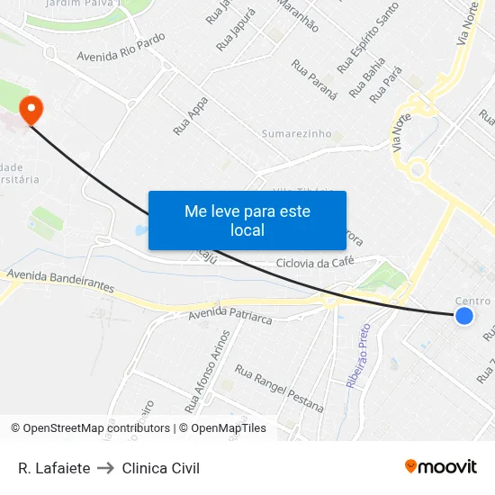 R. Lafaiete to Clinica Civil map