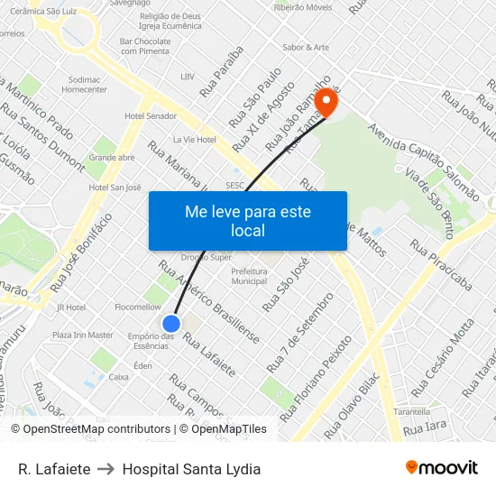 R. Lafaiete to Hospital Santa Lydia map