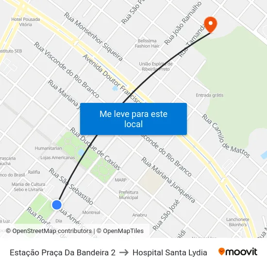 Estação Praça Da Bandeira 2 to Hospital Santa Lydia map