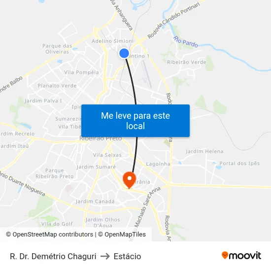 R. Dr. Demétrio Chaguri to Estácio map