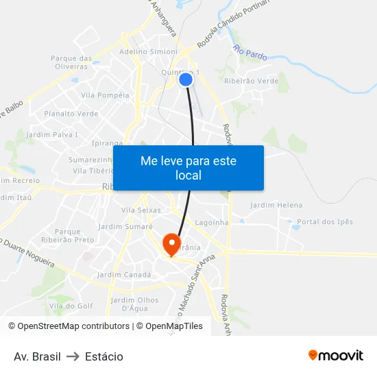 Av. Brasil to Estácio map