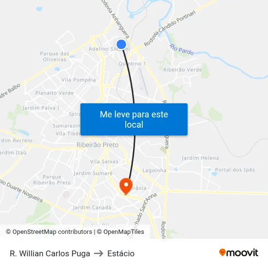 R. Willian Carlos Puga to Estácio map