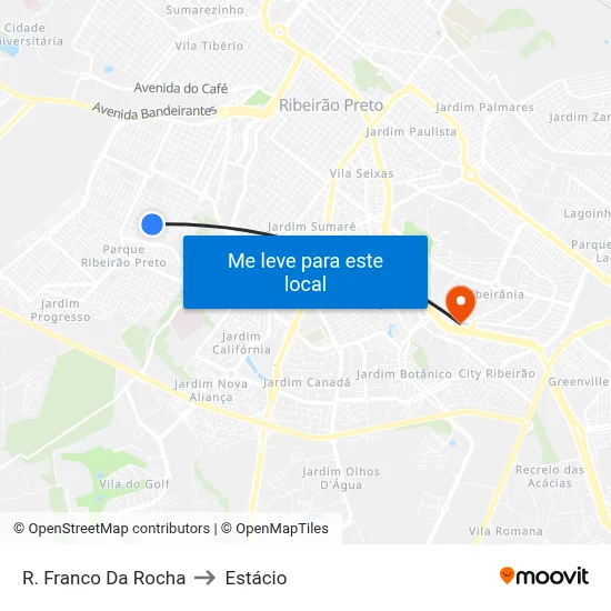 R. Franco Da Rocha to Estácio map