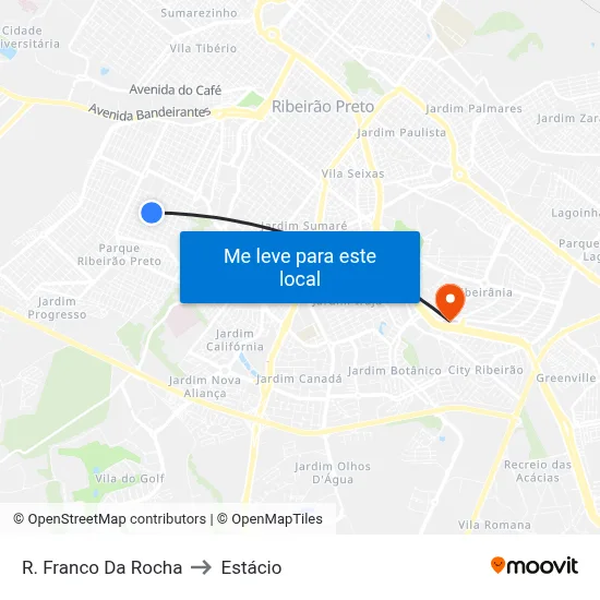 R. Franco Da Rocha to Estácio map