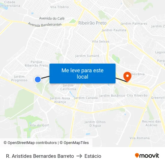 R. Aristides Bernardes Barreto to Estácio map