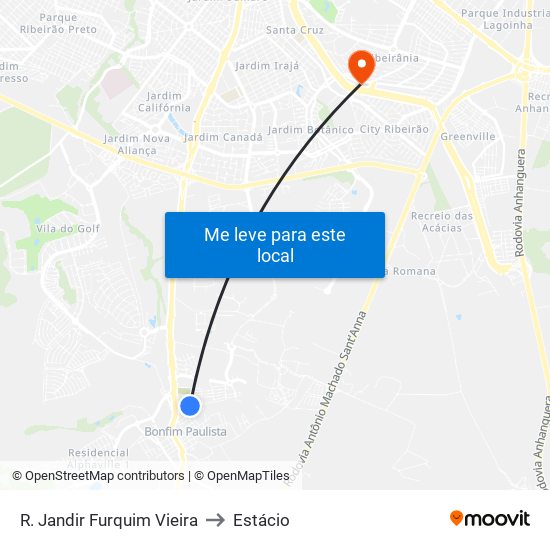 R. Jandir Furquim Vieira to Estácio map