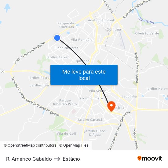 R. Américo Gabaldo to Estácio map