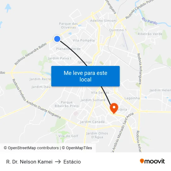 R. Dr. Nelson Kamei to Estácio map